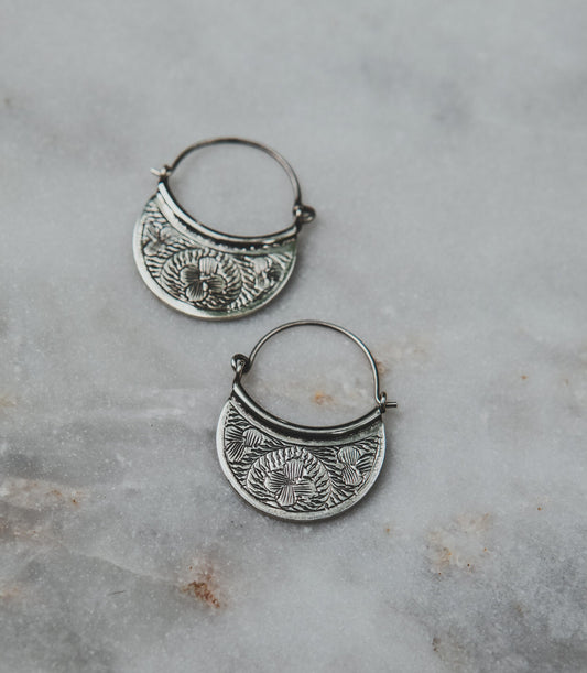 Engraved Flower Hoops - Be Deva