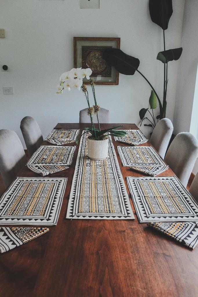 Wood Black and Mustard Geometric Table Set