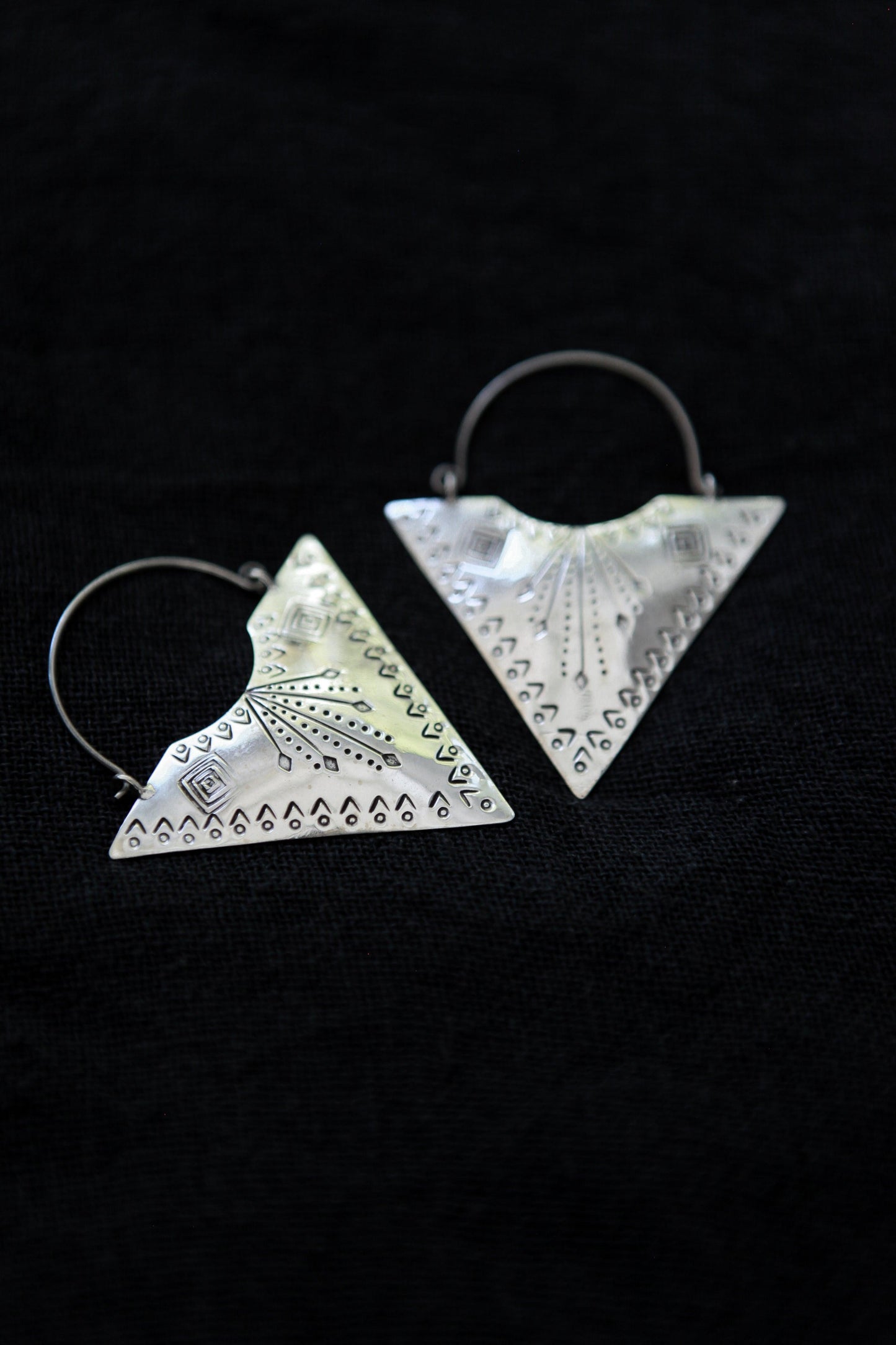 Triangle Ornamental Silver Earrings - Be Deva