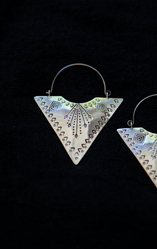 Triangle Ornamental Silver Earrings - Be Deva