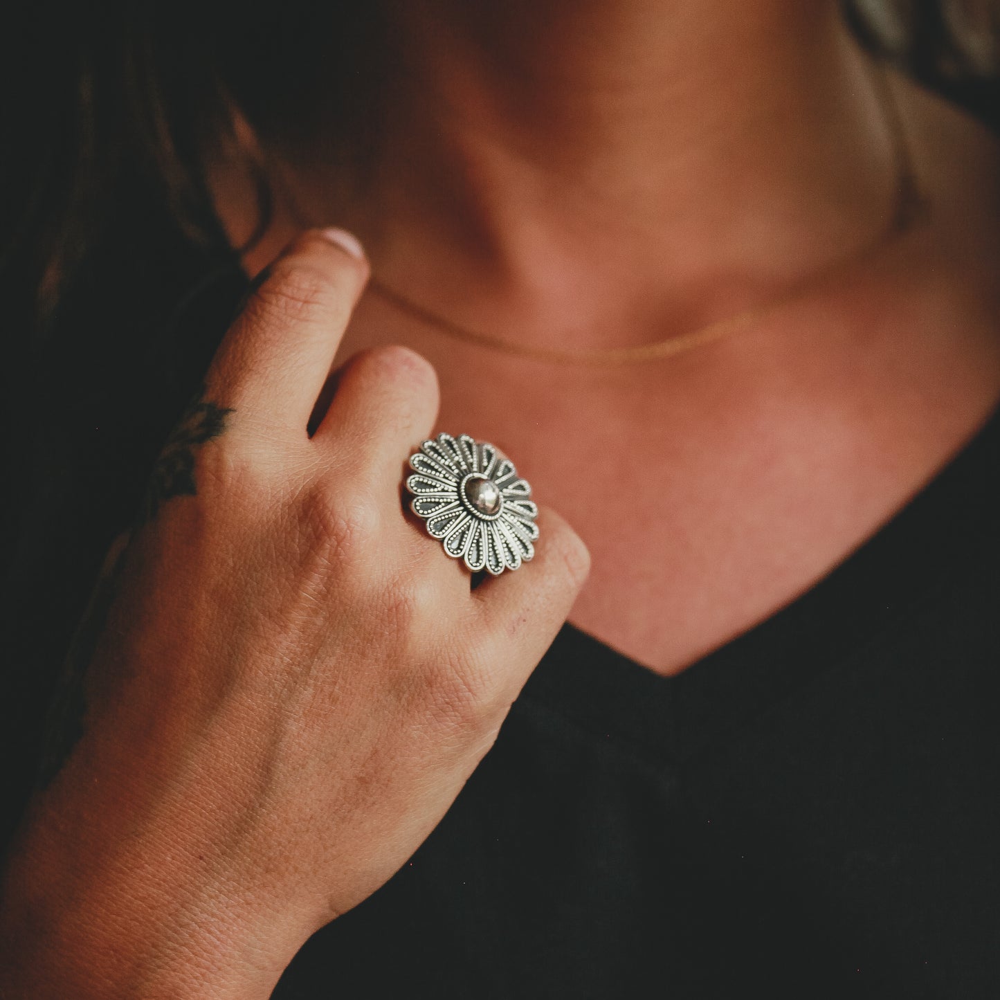 Small Flower Silver Armor Ring - Be Deva