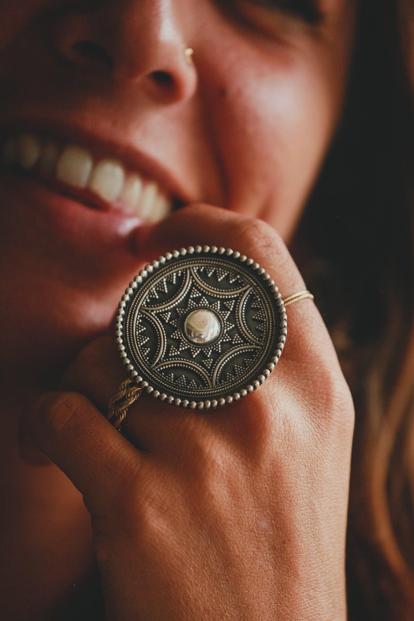 Medium Rounded Silver Armor Ring - Be Deva