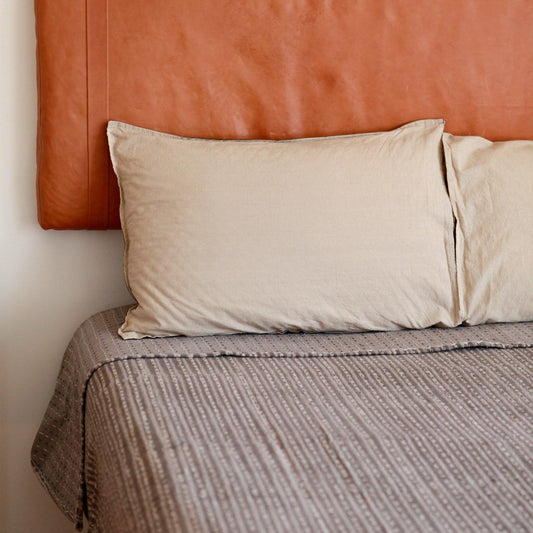 Vintage brown beige striped kantha quilt