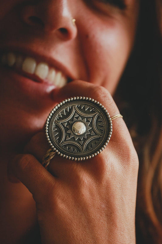 Medium Rounded Silver Armor Ring - Be Deva